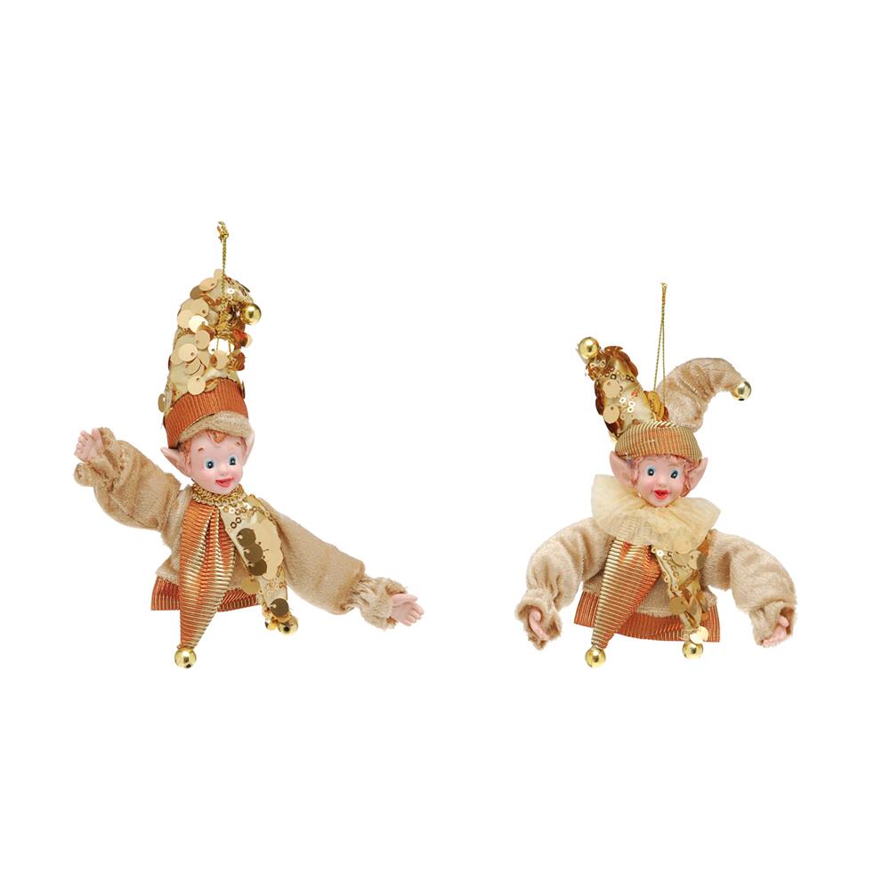 Christmas Elf Ornament, fabric, gold, 13cm, 2 designs