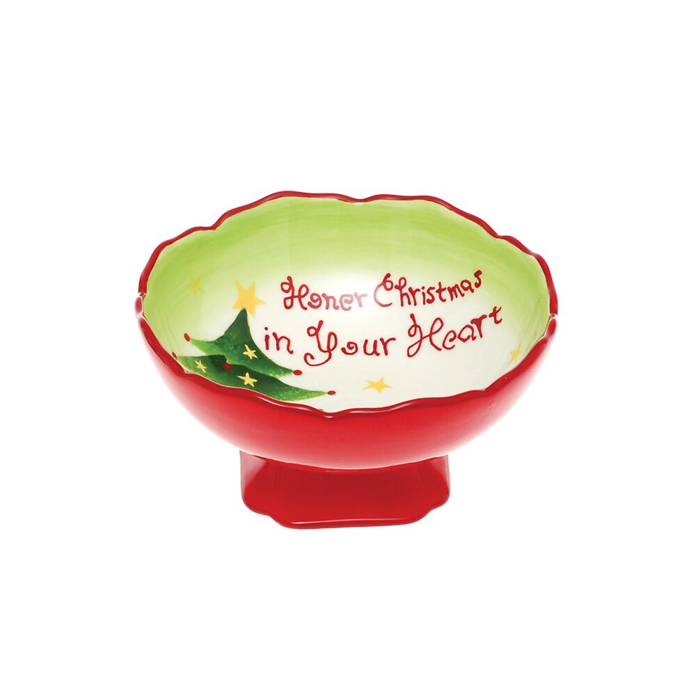 Ceramic Christmas Bowl with foot, 15x8cm