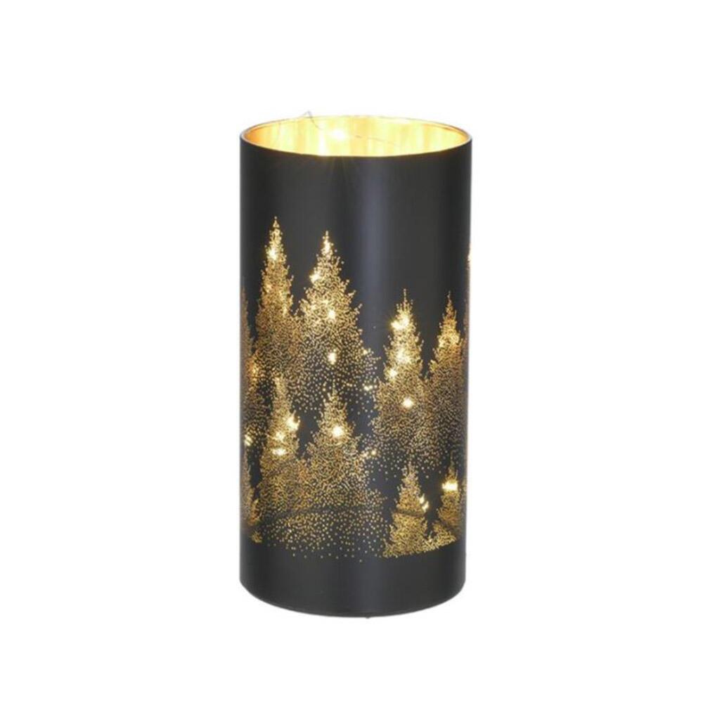 Christmas Tealight Holder glass/plastic with design, black/gold