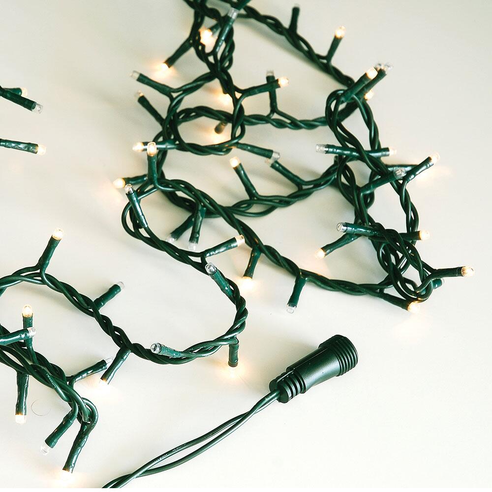 Christmas LED Lights extendable, 100 Clear Lights, green wire